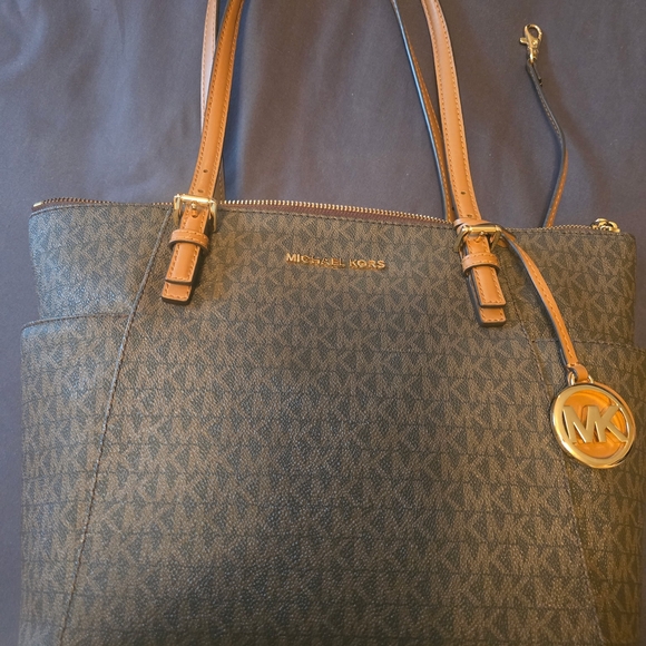 Michael Kors Tan and Brown Monogram Tote - Picture 1 of 3